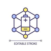 Lithium ion batteries manufacturing RGB color icon. Cell production. Advanced battery systems. Energy storage device. Isolated illustration. Simple filled line drawing. Editable stroke vector