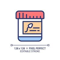 Sperm collection RGB color icon. Reproduction genetic material. Donor sample, test tube. DNA analysis, bioengineering. Isolated illustration. Simple filled line drawing. Editable stroke vector