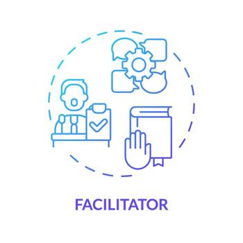 Facilitator blue gradient concept icon. Staff leading discussions. Open communication. Round shape line illustration. Abstract idea. Graphic design. Easy to use in promotional material vector