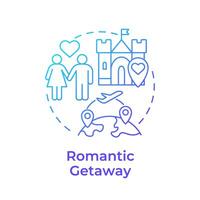 Romantic getaway blue gradient concept icon. Honeymoon destinations. Travel for two. Love trip. Round shape line illustration. Abstract idea. Graphic design. Easy to use in application vector