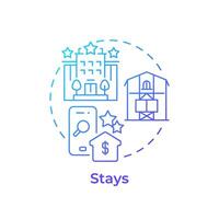 Stays blue gradient concept icon. Travel service. Online booking. Vacation rentals. Hospitality service. Round shape line illustration. Abstract idea. Graphic design. Easy to use in application vector