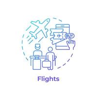 Flights blue gradient concept icon. Travel service. Online booking. Buy tickets. Flight reservation. Round shape line illustration. Abstract idea. Graphic design. Easy to use in application vector