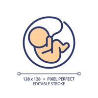 Embryo RGB color icon. Pregnancy anatomy. Human reproduction biology, childbearing. Maternity womb, baby fetus. Isolated illustration. Simple filled line drawing. Editable stroke vector