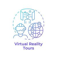 virtual realidad Excursiones azul degradado concepto icono. tecnología integración en de viaje. vr experiencia. redondo forma línea ilustración. resumen idea. gráfico diseño. fácil a utilizar en Blog enviar vector