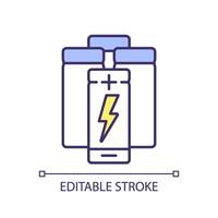 Battery pack RGB color icon. Portable electronics. Accumulator capacity. Energy storage device. Cell life span. Isolated illustration. Simple filled line drawing. Editable stroke vector