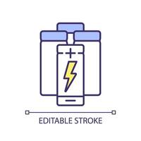 Battery pack RGB color icon. Portable electronics. Accumulator capacity. Energy storage device. Cell life span. Isolated illustration. Simple filled line drawing. Editable stroke vector