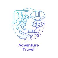 Adventure travel blue gradient concept icon. Trend in travelling. Extreme sports. Seeking new experience. Round shape line illustration. Abstract idea. Graphic design. Easy to use in blog post vector