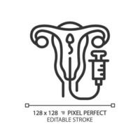 Intrauterine insemination linear icon. Artificial impregnation. Reproductive technologies. Medical fecundacion. Thin line illustration. Contour symbol. outline drawing. Editable stroke vector
