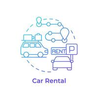 Car rental blue gradient concept icon. Travel service. Road trip planning. Van reservation. Rent a car. Round shape line illustration. Abstract idea. Graphic design. Easy to use in application vector