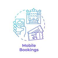 Mobile bookings blue gradient concept icon. Online reservation. Technology integration in travelling. Round shape line illustration. Abstract idea. Graphic design. Easy to use in application vector