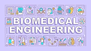Biomedical engineering purple word concept. Biotechnology. Typography banner. Flat design. illustration with title text, editable line icons. Ready to use vector