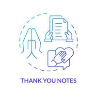 Thank you notes blue gradient concept icon. Employee recognition. Handwritten message for coworker. Express gratitude. Round shape line illustration. Abstract idea. Graphic design. Easy to use vector