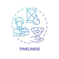 Timeliness blue gradient concept icon. Employee recognition criteria. Prompt appreciation. Boost morale. Time management. Round shape line illustration. Abstract idea. Graphic design. Easy to use vector