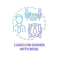 almuerzo o cena con jefe azul degradado concepto icono. jefe y empleado uno en uno reunión. empleado reconocimiento. redondo forma línea ilustración. resumen idea. gráfico diseño. fácil a utilizar vector