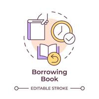 Book borrowing multi color concept icon. Lending services, resource sharing. Reading culture. Round shape line illustration. Abstract idea. Graphic design. Easy to use in infographic, blog post vector