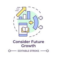 Consider future growth multi color concept icon. Library management system. Workflow organization. Round shape line illustration. Abstract idea. Graphic design. Easy to use in infographic, blog post vector