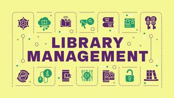 Library management yellow word concept. Digital accounts. Books managing, resource management. Visual communication. art with lettering text, editable glyph icons. Hubot Sans font used vector