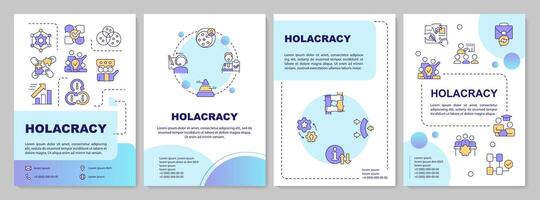 Implement holacracy blue circles brochure template. Key role. Leaflet design with linear icons. Editable 4 layouts for presentation, annual reports vector