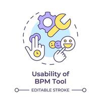 BPM tool usability multi color concept icon. User experience, customer service. Productivity improve. Round shape line illustration. Abstract idea. Graphic design. Easy to use in infographic, article vector