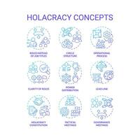 Holacracy structure blue gradient concept icons. Power distribution. Operational process, meetings. Icon pack. images. Round shape illustrations for promotional material. Abstract idea vector