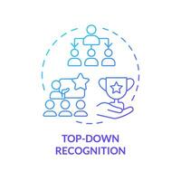 Top down recognition blue gradient concept icon. Acknowledging employee. Organization hierarchy. Workplace culture. Round shape line illustration. Abstract idea. Graphic design. Easy to use vector