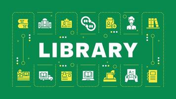 Library green word concept. Book circulation types, usability. Visual communication. Membership management. art with lettering text, editable glyph icons. Hubot Sans font used vector