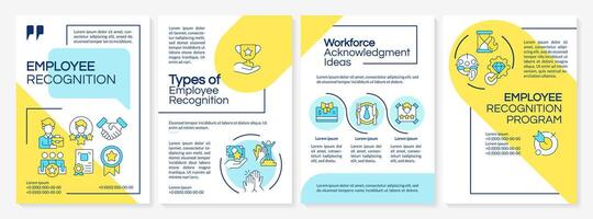 Employee acknowledgement blue and yellow brochure template. Leaflet design with linear icons. Editable 4 layouts for presentation, annual reports vector