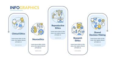 Specific areas within bioethics blue rectangle infographic template. Data visualization with 5 steps. Editable timeline info chart. Workflow layout with line icons vector