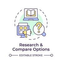 Research and compare options multi color concept icon. Library management systems. Round shape line illustration. Abstract idea. Graphic design. Easy to use in infographic, blog post vector