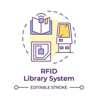 RFID library system multi color concept icon. User service, classification organization. Round shape line illustration. Abstract idea. Graphic design. Easy to use in infographic, blog post vector