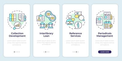 Book management onboarding mobile app screen. Customer service. Walkthrough 4 steps editable graphic instructions with linear concepts. UI, UX, GUI template. Montserrat Semibold, Regular fonts used vector