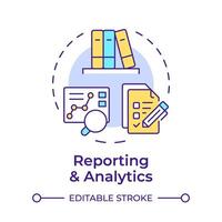 informes y analítica multi color concepto icono. cliente servicio, analítico herramientas. actuación seguimiento. redondo forma línea ilustración. resumen idea. gráfico diseño. fácil a utilizar en infografía vector