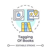 Tagging of books multi color concept icon. RFID technology, book managing. Library system. Round shape line illustration. Abstract idea. Graphic design. Easy to use in infographic, blog post vector