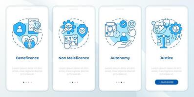 Principles of bioethics blue onboarding mobile app screen. Walkthrough 4 steps editable graphic instructions with linear concepts. UI, UX, GUI template. Montserrat SemiBold, Regular fonts used vector