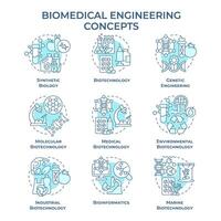 Biomedical engineering soft blue concept icons. Biotech fields. Academic disciplines. Icon pack. images. Round shape illustrations. Abstract idea. Easy to use in presentation vector