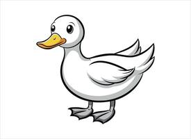 un dibujos animados blanco Pato en pie en un blanco antecedentes vector