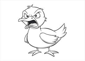 angry duck cartoon illustration, line art vector