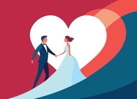 Romantic Wedding Couple Illustration with Heart Background vector