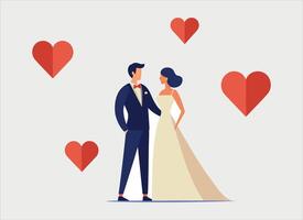 Wedding Couple Illustration with Floating Hearts vector