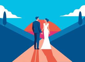 elegante Pareja silueta en vibrante puesta de sol antecedentes - ilustración vector