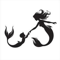 Mermaid with Mermaid baby silhouette illustration vector