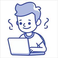 a cute cartoon boy is working on a laptop Illustration vector