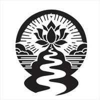 a black and white image of a lotus flower with a snake in the middle vector