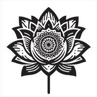 a black and white lotus flower illustration vector