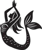 Mermaid yoga silhouette illustration vector