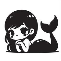 A cute kawaii mermaid is lying down in a illustration vector