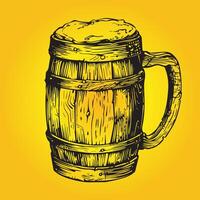 Clásico de madera cerveza jarra bosquejo grabado estilo ilustración vector