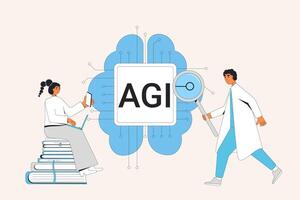 Artificial general intelligence research. AGI. Machine learning process. vector