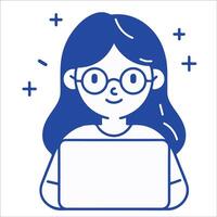 a girl with glasses is working on a laptop Illustration vector