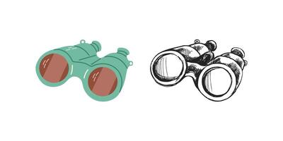 Cute hand drawn binoculars. Flat and outline illustration isolated on white background. Doodle drawing. vector